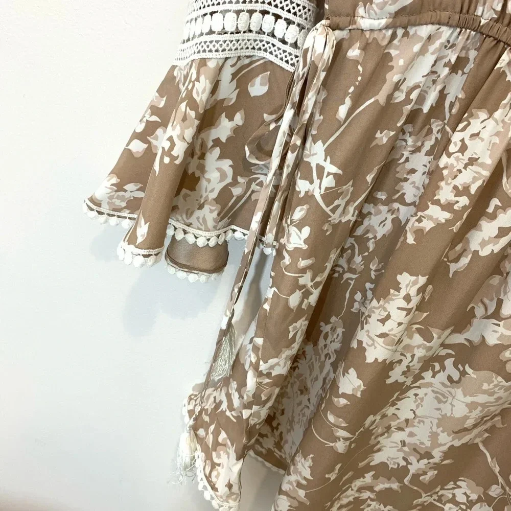 Accuracy A La Plage 100% Silk Floral Tan Dress Large NWT - Picture 7 of 9